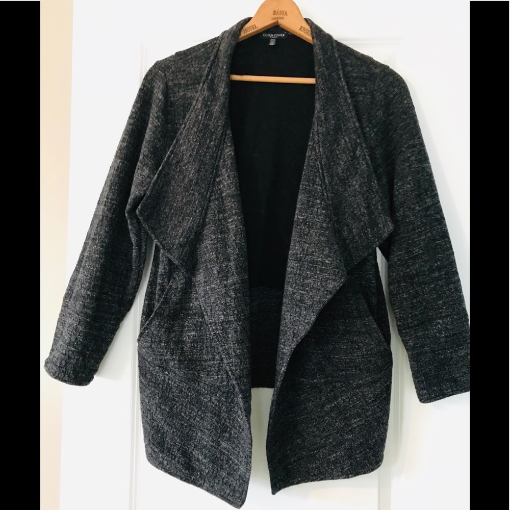 Eileen Fisher Dark Heather Gray Open Front Draped Jacket